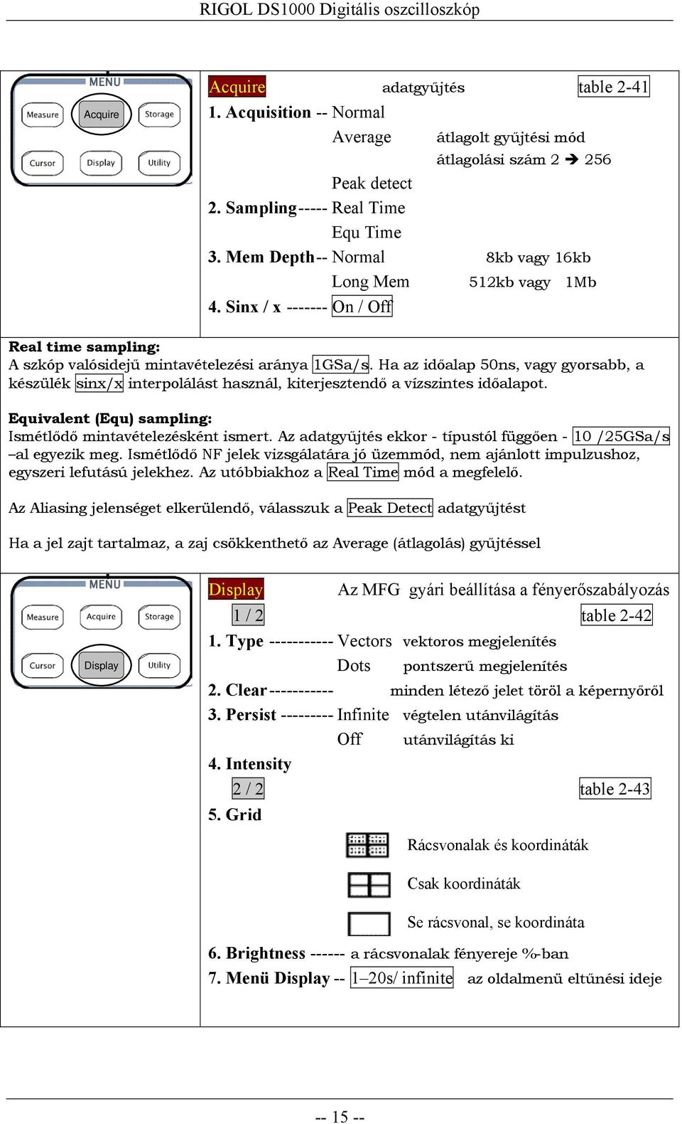 Ha az időalap 50ns, vagy gyorsabb, a készülék sinx/x interpolálást használ, kiterjesztendő a vízszintes időalapot. Equivalent (Equ) sampling: Ismétlődő mintavételezésként ismert.