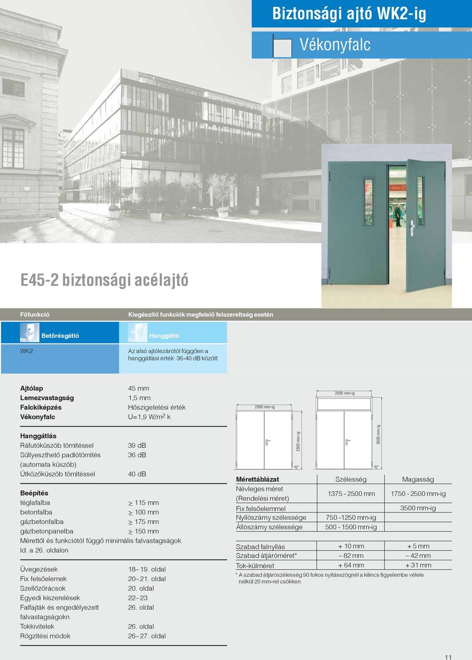 padlótömítés (automata küszöb) Ütközőküszöb tömítéssel 39 db 36 db 40 db Beépítés téglafalba >_ 115 mm betonfalba >_ 100 mm gázbetonfalba >_ 175 mm gázbetonpanelba >_ 150 mm Mérettől és funkciótól