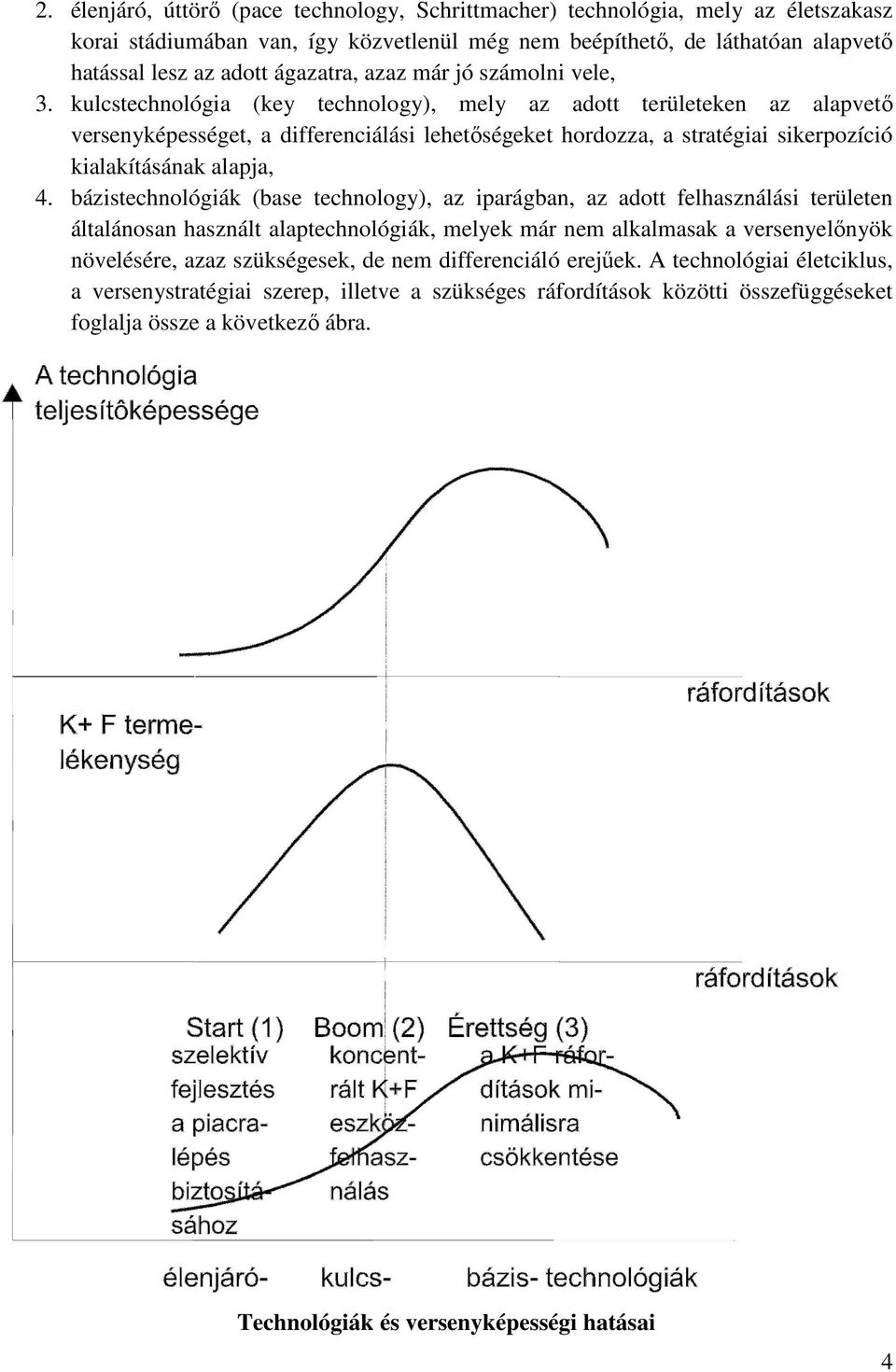 kulcstechnológia (key technology), mely az adott területeken az alapvető versenyképességet, a differenciálási lehetőségeket hordozza, a stratégiai sikerpozíció kialakításának alapja, 4.