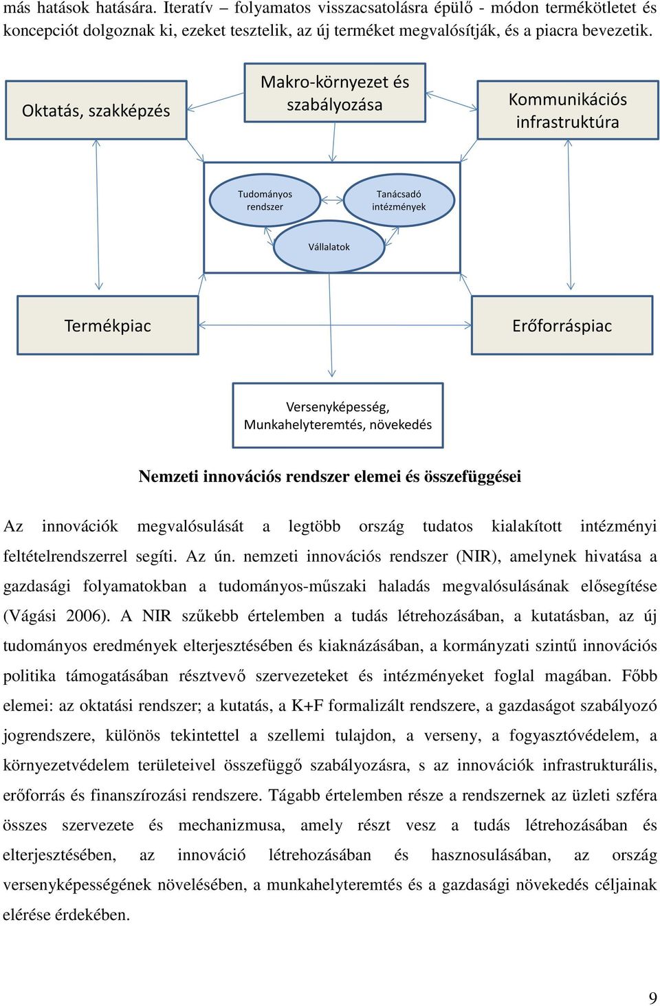 nemzeti innovációs rendszer (NIR), amelynek hivatása a gazdasági folyamatokban a tudományos-műszaki haladás megvalósulásának elősegítése (Vágási 2006).