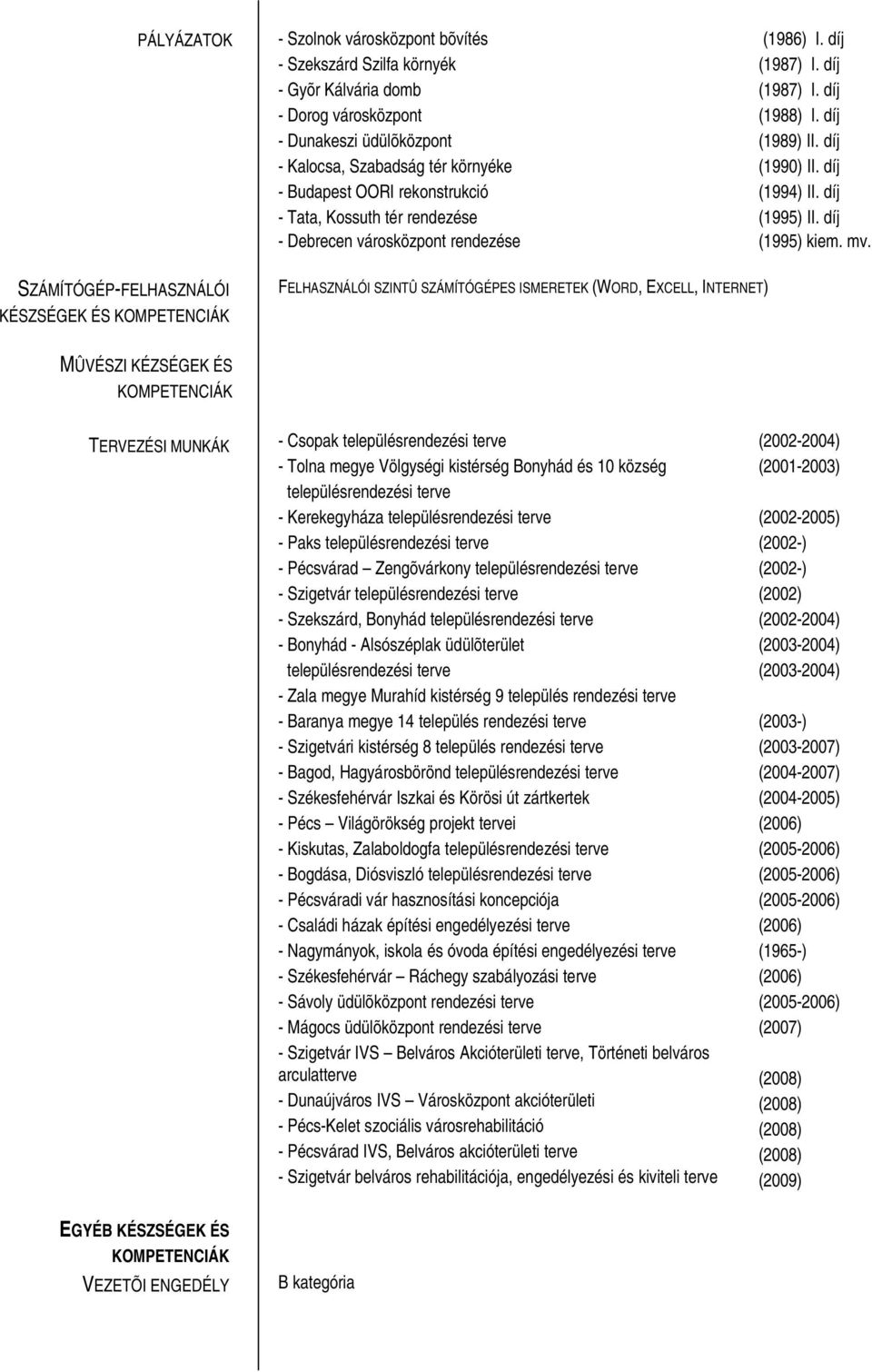 SZÁMÍTÓGÉP-FELHASZNÁLÓI KÉSZSÉGEK ÉS FELHASZNÁLÓI SZINTÛ SZÁMÍTÓGÉPES ISMERETEK (WORD, EXCELL, INTERNET) MÛVÉSZI KÉZSÉGEK ÉS TERVEZÉSI MUNKÁK - Csopak településrendezési terve - Tolna megye Völgységi