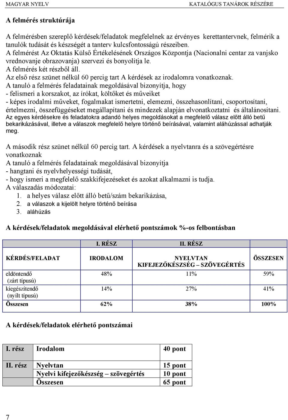 Az első rész szünet nélkül 60 percig tart A kérdések az irodalomra vonatkoznak.