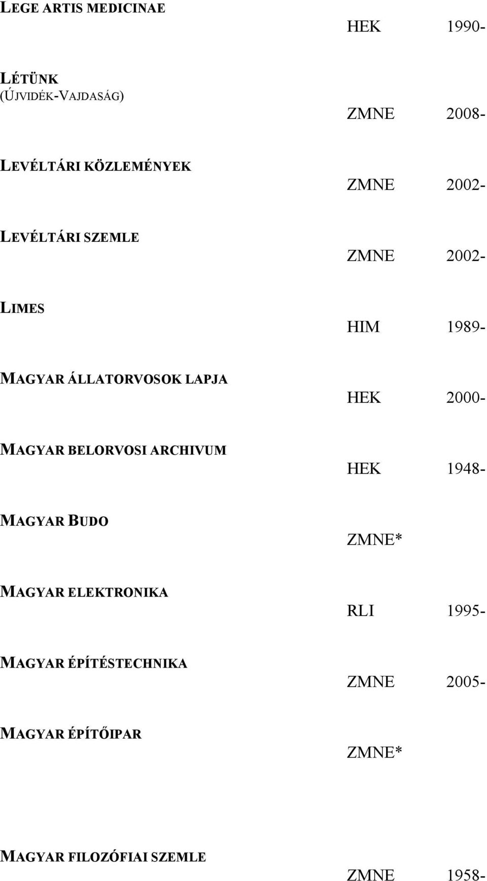 HEK 2000- MAGYAR BELORVOSI ARCHIVUM HEK 1948- MAGYAR BUDO MAGYAR ELEKTRONIKA RLI