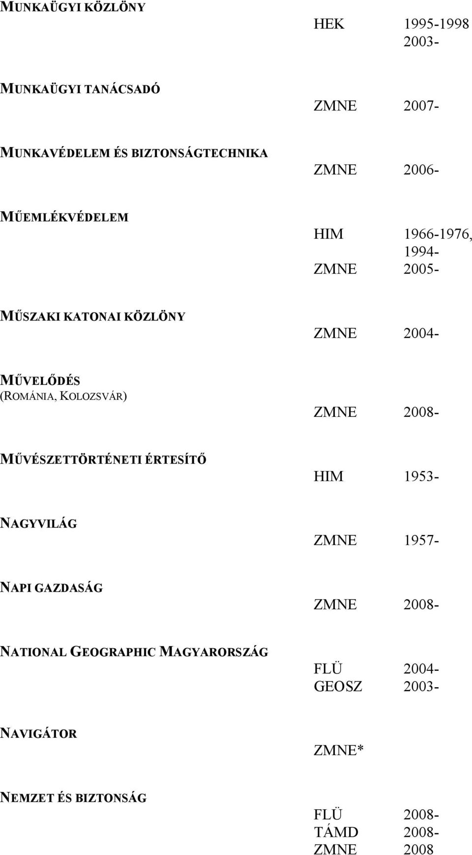 MŰVELŐDÉS (ROMÁNIA, KOLOZSVÁR) MŰVÉSZETTÖRTÉNETI ÉRTESÍTŐ HIM 1953- NAGYVILÁG ZMNE 1957- NAPI