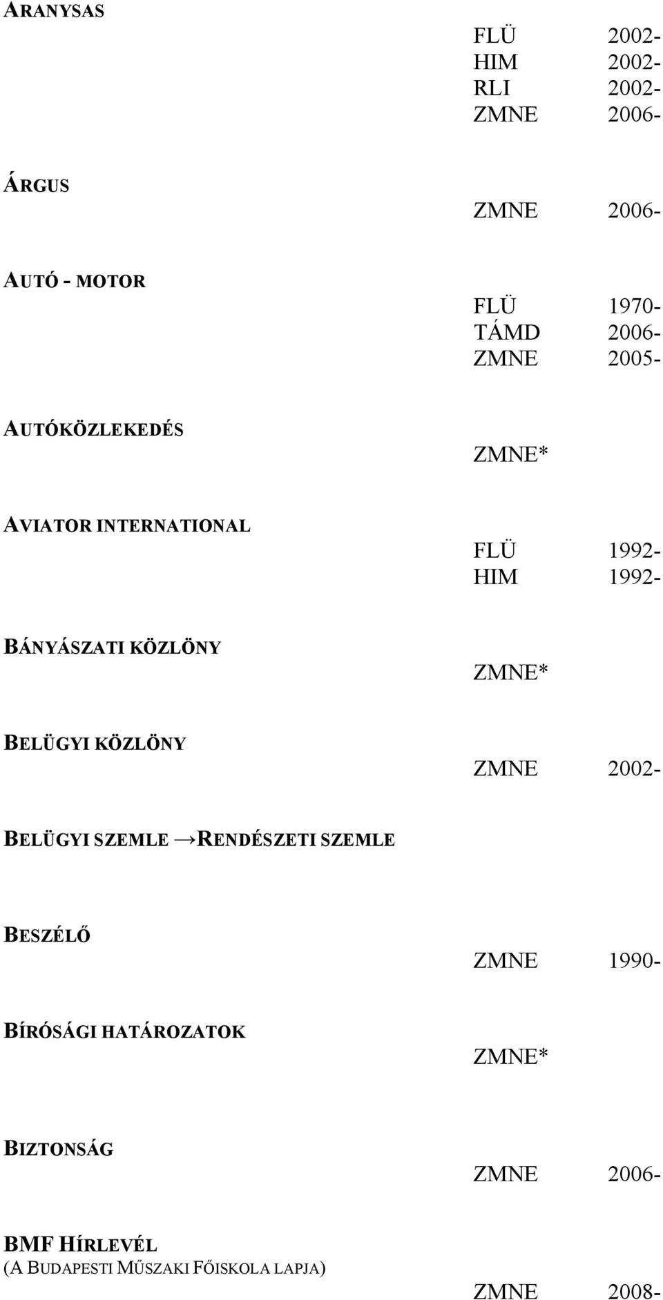 KÖZLÖNY BELÜGYI KÖZLÖNY ZMNE 2002- BELÜGYI SZEMLE RENDÉSZETI SZEMLE BESZÉLŐ ZMNE 1990-