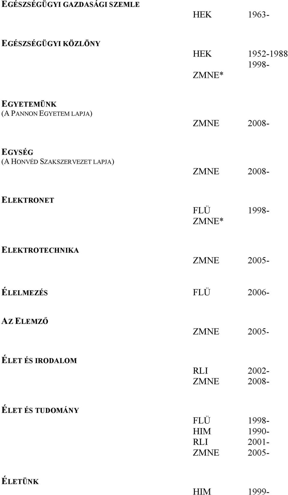 LAPJA) ELEKTRONET FLÜ 1998- ELEKTROTECHNIKA ÉLELMEZÉS FLÜ 2006- AZ ELEMZŐ ÉLET
