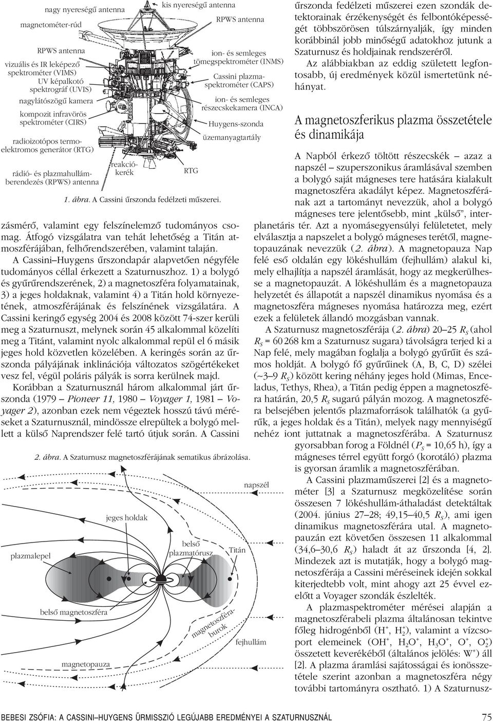 ion- és semleges tömegspektrométer (INMS) Cassini plazmaspektrométer (CAPS) ion- és semleges részecskekamera (INCA) RTG Huygens-szonda üzemanyagtartály zásmérô, valamint egy felszínelemzô tudományos