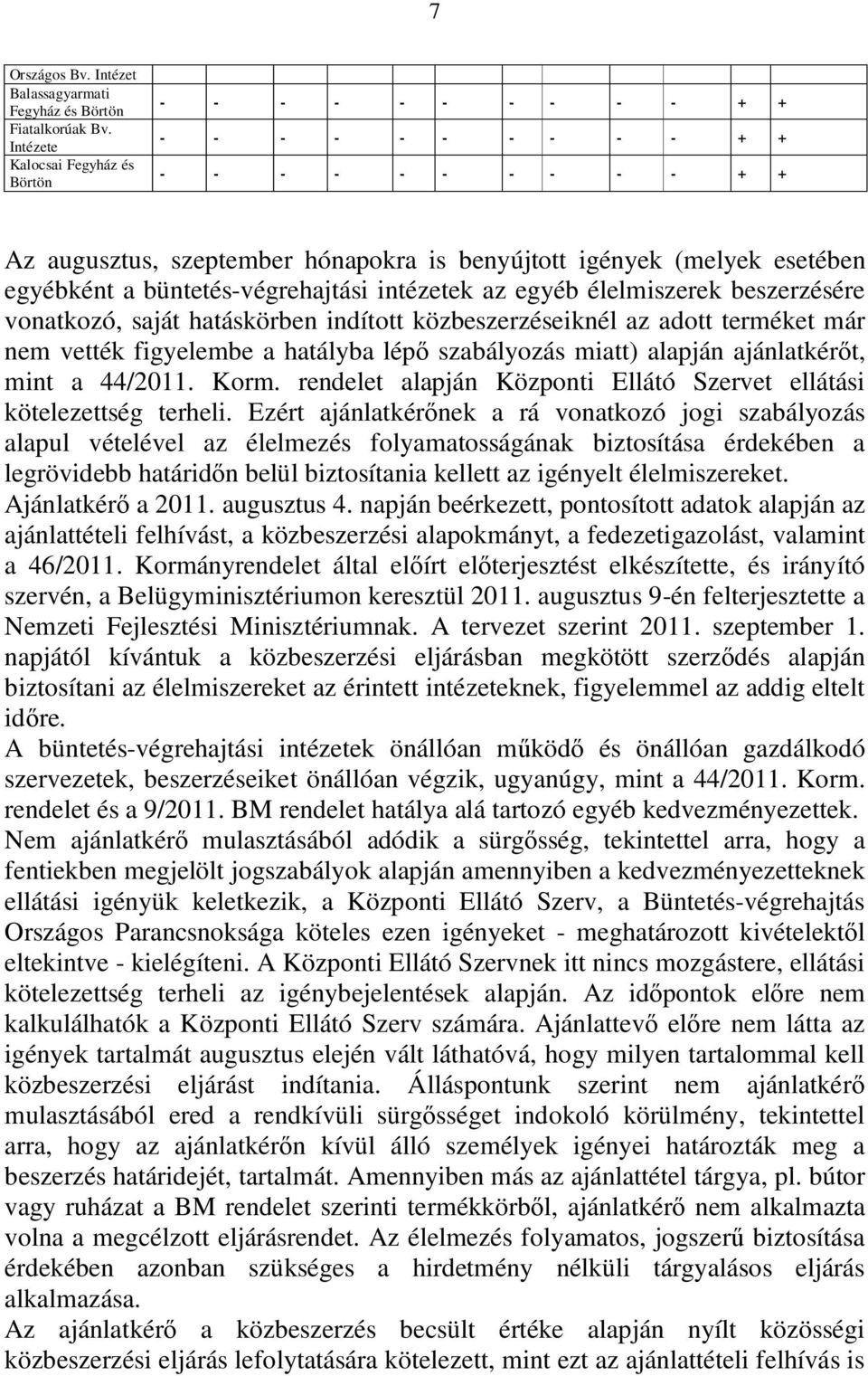 büntetés-végrehajtási intézetek az egyéb élelmiszerek beszerzésére vonatkozó, saját hatáskörben indított közbeszerzéseiknél az adott terméket már nem vették figyelembe a hatályba lépő szabályozás