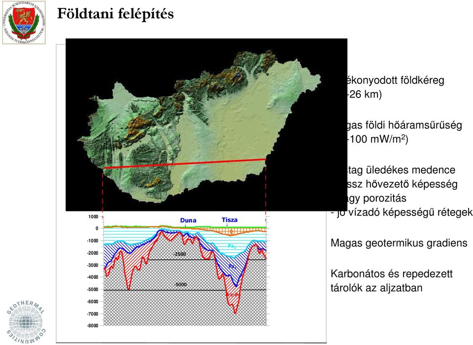 hővezető képesség - nagy porozitás - jó vízadó képességű rétegek Magas geotermikus