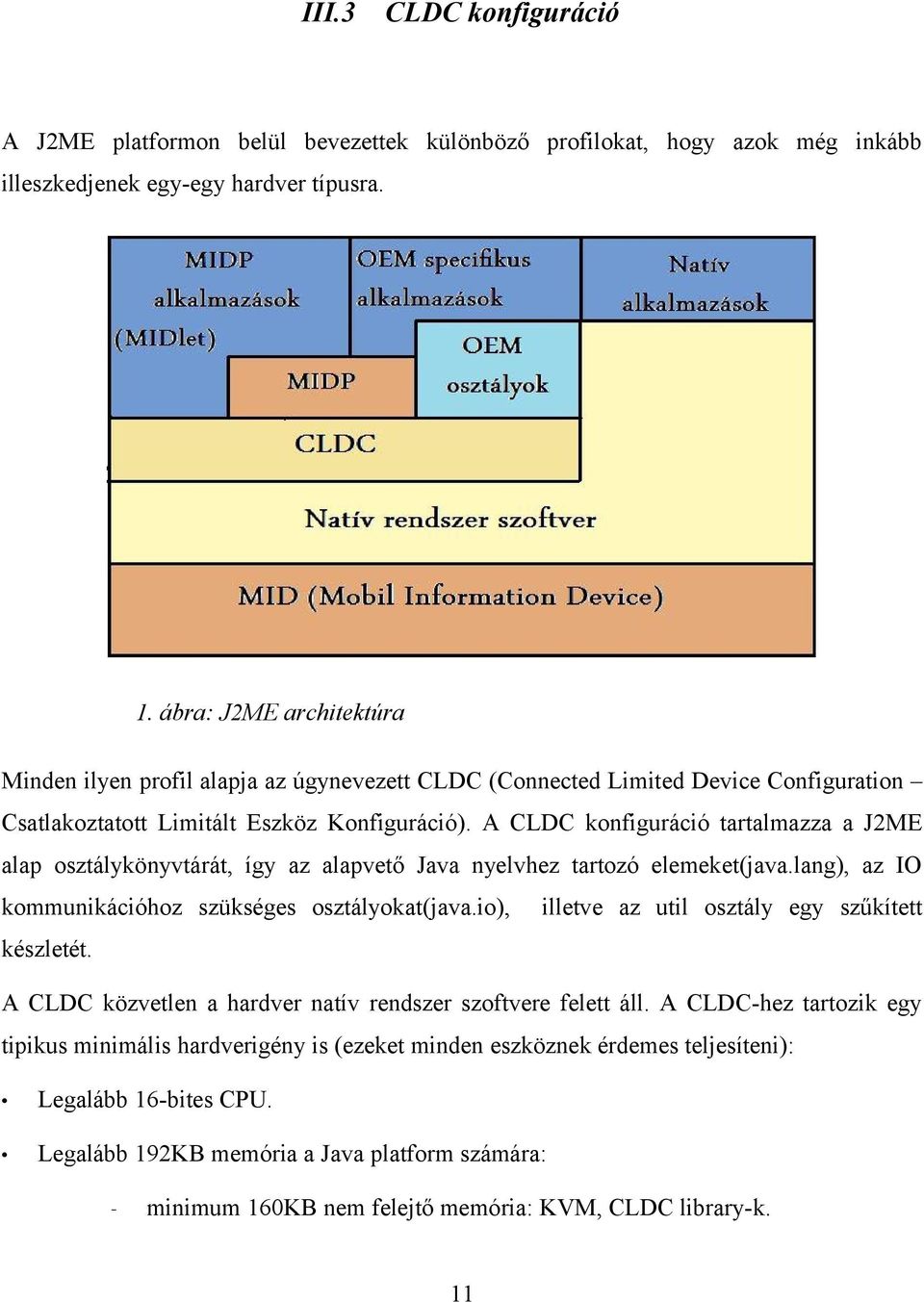 A CLDC konfiguráció tartalmazza a J2ME alap osztálykönyvtárát, így az alapvető Java nyelvhez tartozó elemeket(java.lang), az IO kommunikációhoz szükséges osztályokat(java.
