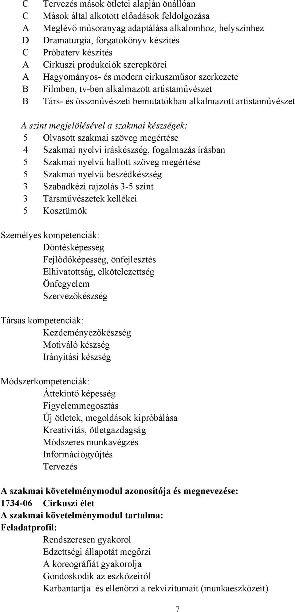 artistaművészet A szint megjelölésével a szakmai készségek: 5 Olvasott szakmai szöveg megértése 4 Szakmai nyelvi íráskészség, fogalmazás írásban 5 Szakmai nyelvű hallott szöveg megértése 5 Szakmai