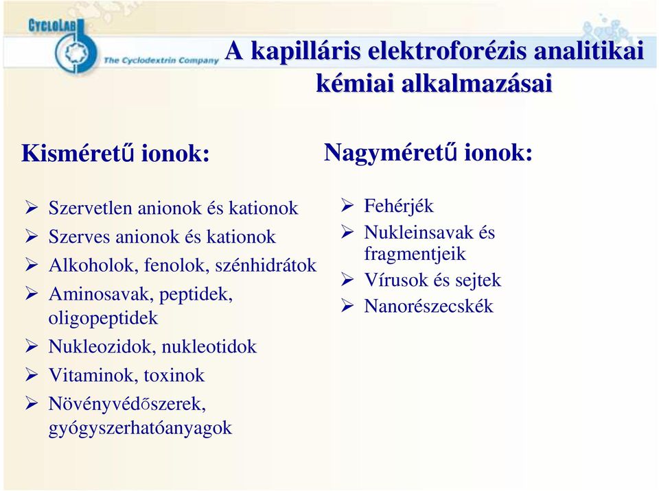 peptidek, oligopeptidek Nukleozidok, nukleotidok Vitaminok, toxinok Növényvédőszerek,