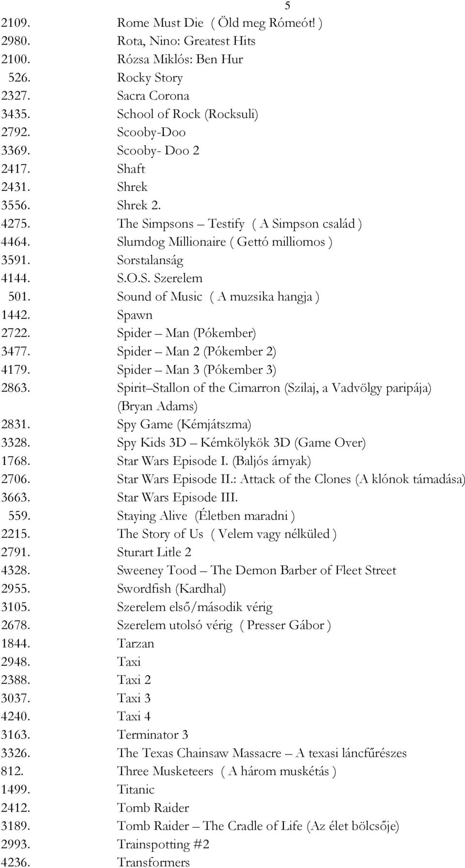 Sound of Music ( A muzsika hangja ) 1442. Spawn 2722. Spider Man (Pókember) 3477. Spider Man 2 (Pókember 2) 4179. Spider Man 3 (Pókember 3) 2863.