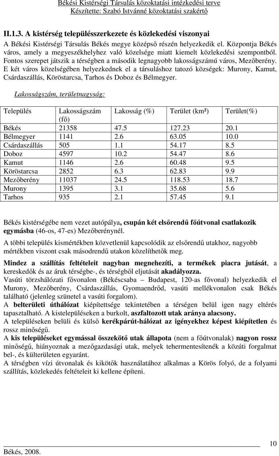 E két város közelségében helyezkednek el a társuláshoz tatozó községek: Murony, Kamut, Csárdaszállás, Köröstarcsa, Tarhos és Doboz és Bélmegyer.