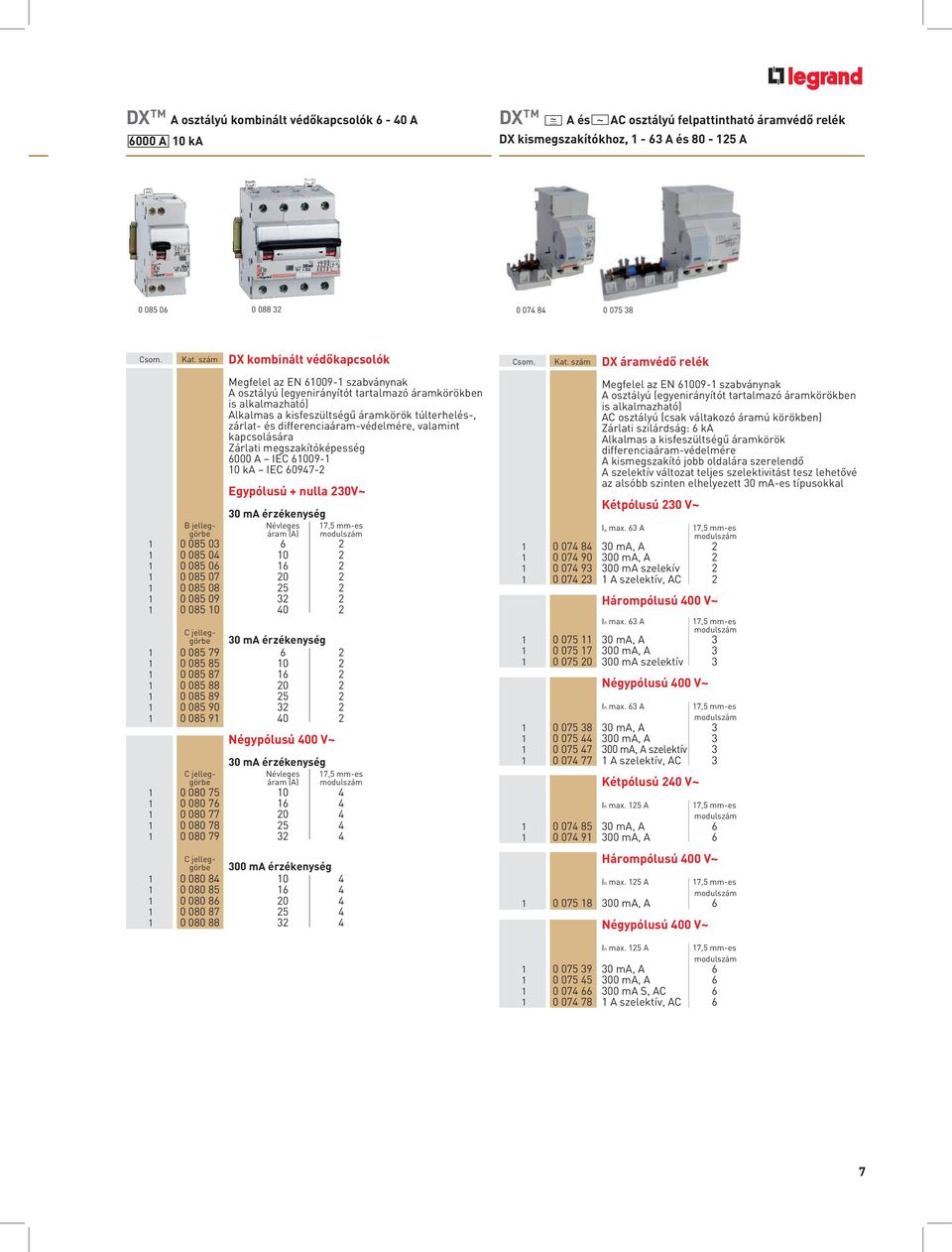 differenciaáramvédelmére, valamint kapcsolására Zárlati megszakítóképesség 6000 IEC 6009 0 k IEC 6097 Egypólusú nulla 30V~ 30 m érzékenység B jelleg Névleges 7, mmes görbe áram () 0 08 03 6 0 08 0 0