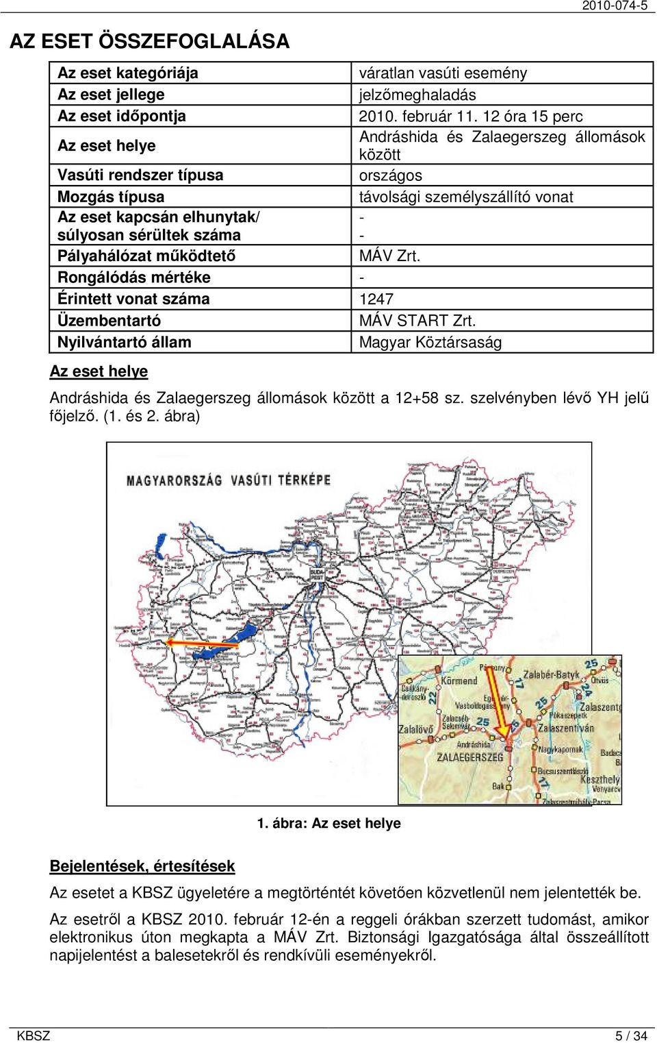 száma - - Pályahálózat működtető MÁV Zrt. Rongálódás mértéke - Érintett vonat száma 1247 Üzembentartó MÁV START Zrt.