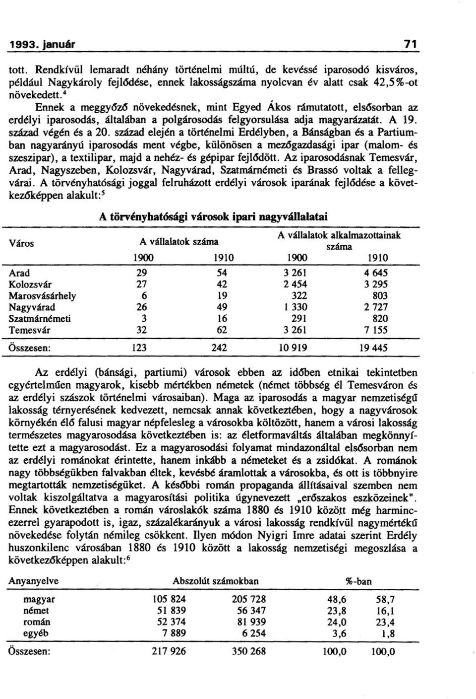 század elején a történelmi Erdélyben, a Bánságban és a Partiumban nagyarányú iparosodás ment végbe, különösen a mez6gazdasági ipar (malom- és szeszipar), a textilipar, majd a nehéz- és gépipar