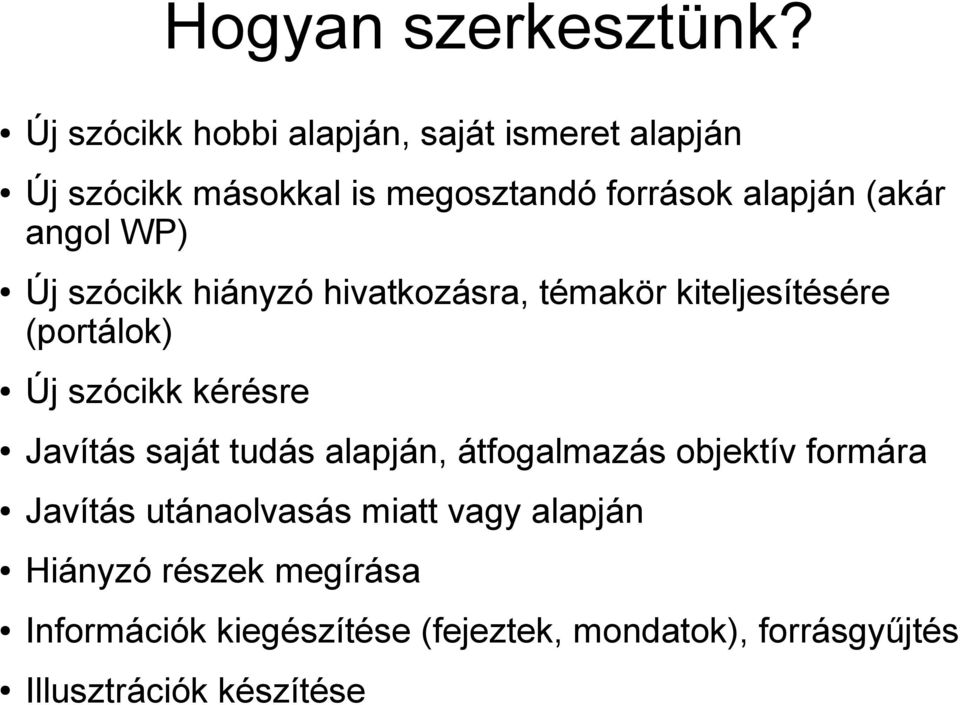 angol WP) Új szócikk hiányzó hivatkozásra, témakör kiteljesítésére (portálok) Új szócikk kérésre Javítás