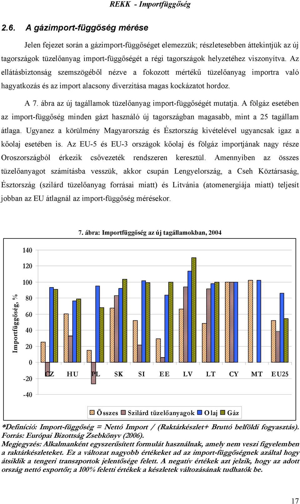 ábra az új tagállamok tüzelőanyag import-függőségét mutatja. A fölgáz esetében az import-függőség minden gázt használó új tagországban magasabb, mint a 25 tagállam átlaga.