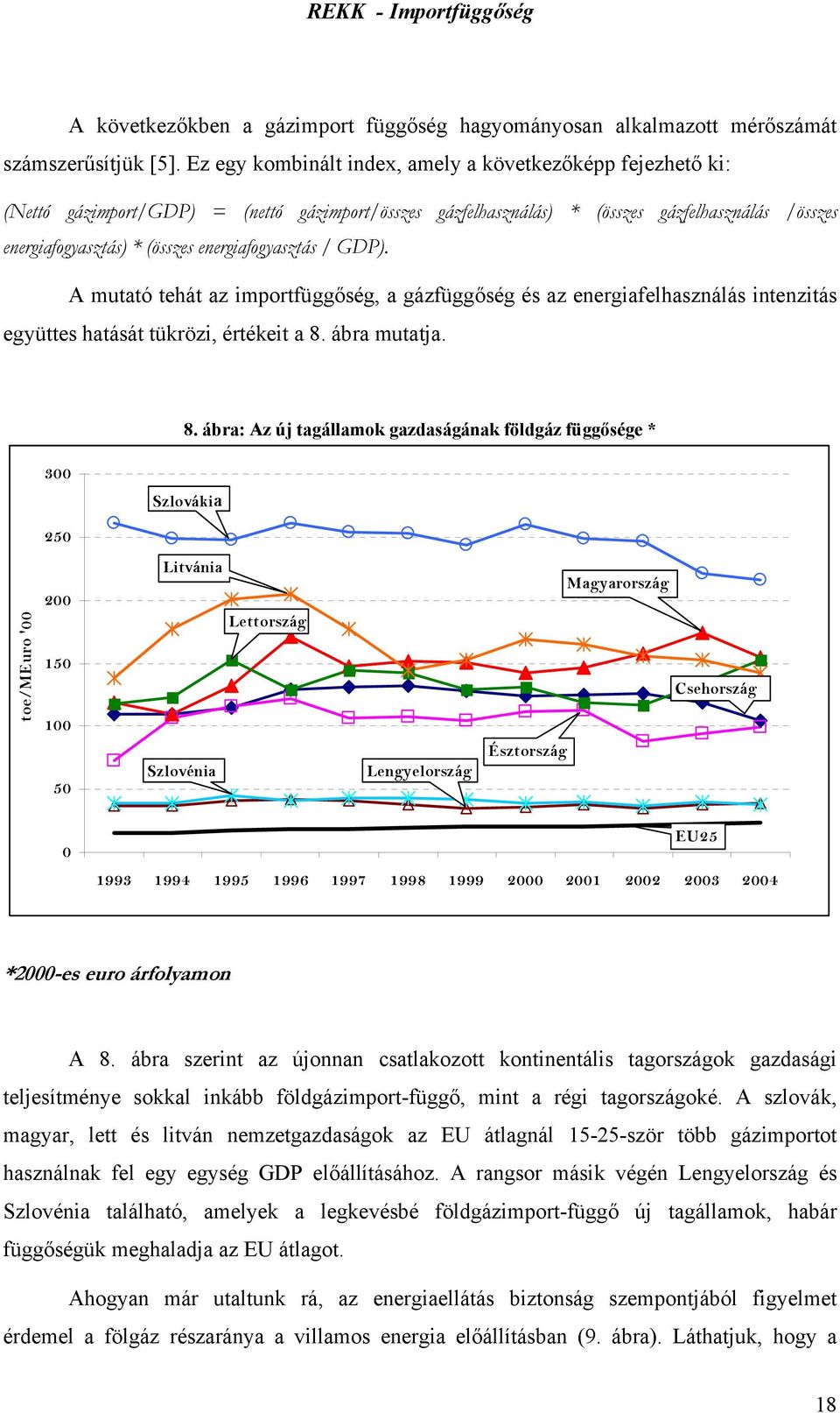 energiafogyasztás / GDP). A mutató tehát az importfüggőség, a gázfüggőség és az energiafelhasználás intenzitás együttes hatását tükrözi, értékeit a 8.