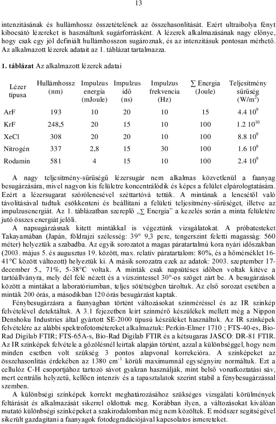 táblázat tartalmazza. 1.