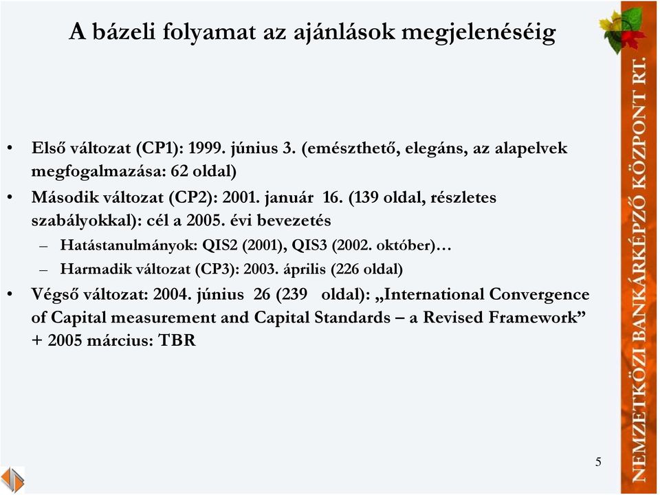 (139 oldal, részletes szabályokkal): cél a 2005. évi bevezetés Hatástanulmányok: QIS2 (2001), QIS3 (2002.