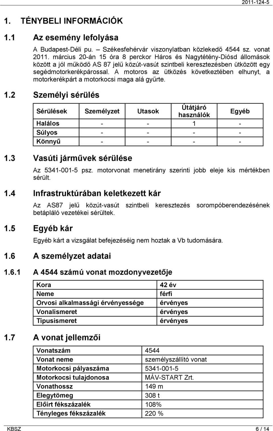 A motoros az ütközés következtében elhunyt, a motorkerékpárt a motorkocsi maga alá gyűrte. 1.