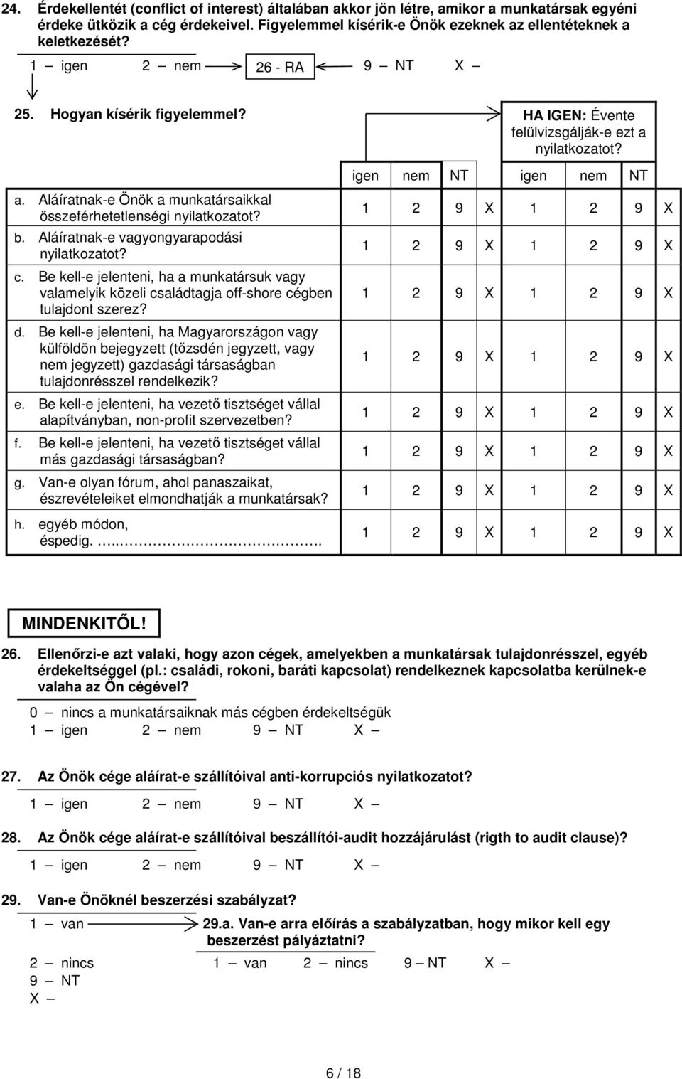 Aláíratnak-e Önök a munkatársaikkal összeférhetetlenségi nyilatkozatot? b. Aláíratnak-e vagyongyarapodási nyilatkozatot? c.