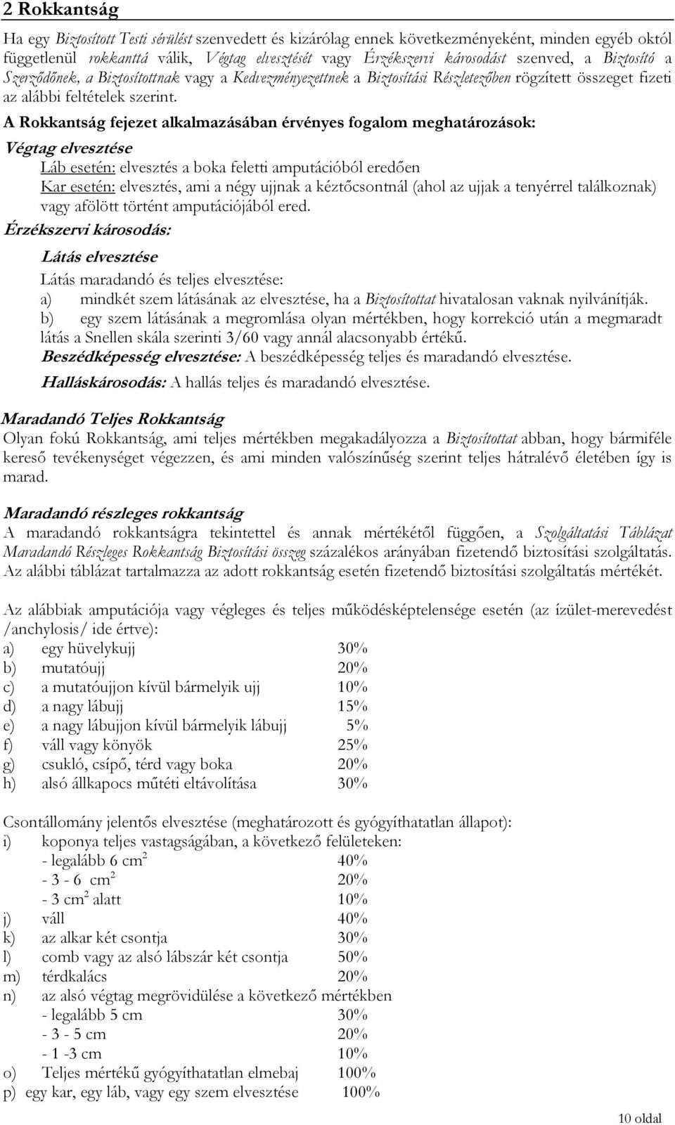 A Rokkantság fejezet alkalmazásában érvényes fogalom meghatározások: Végtag elvesztése Láb esetén: elvesztés a boka feletti amputációból eredően Kar esetén: elvesztés, ami a négy ujjnak a