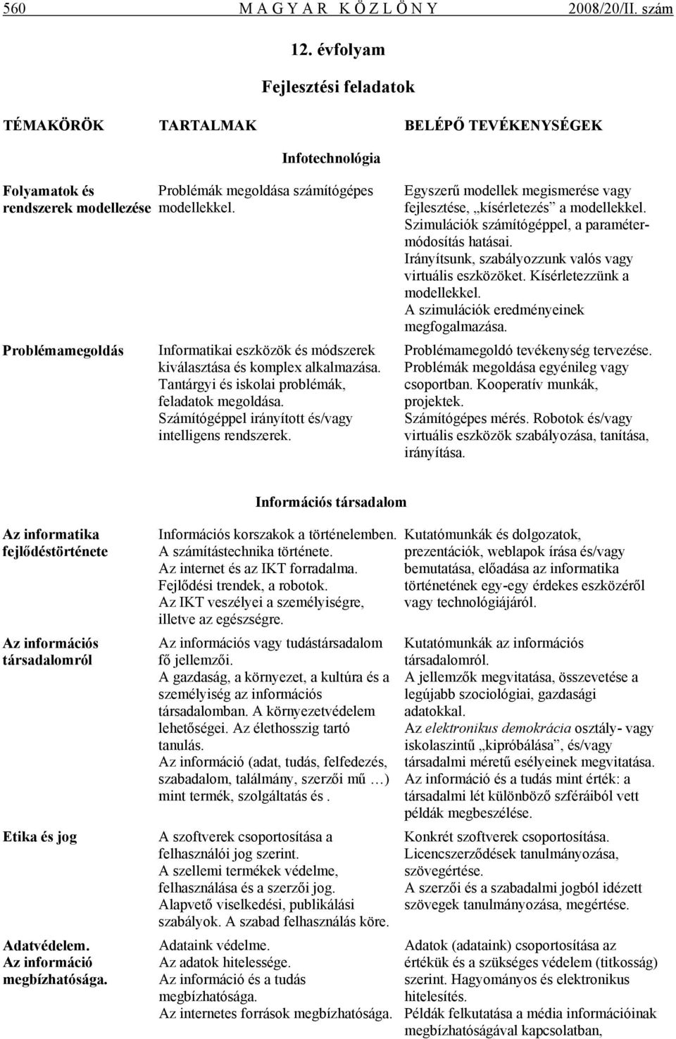 Informatikai eszközök és módszerek kiválasztása és komplex alkalmazása. Tantárgyi és iskolai problémák, feladatok megoldása. Számítógéppel irányított és/vagy intelligens rendszerek.