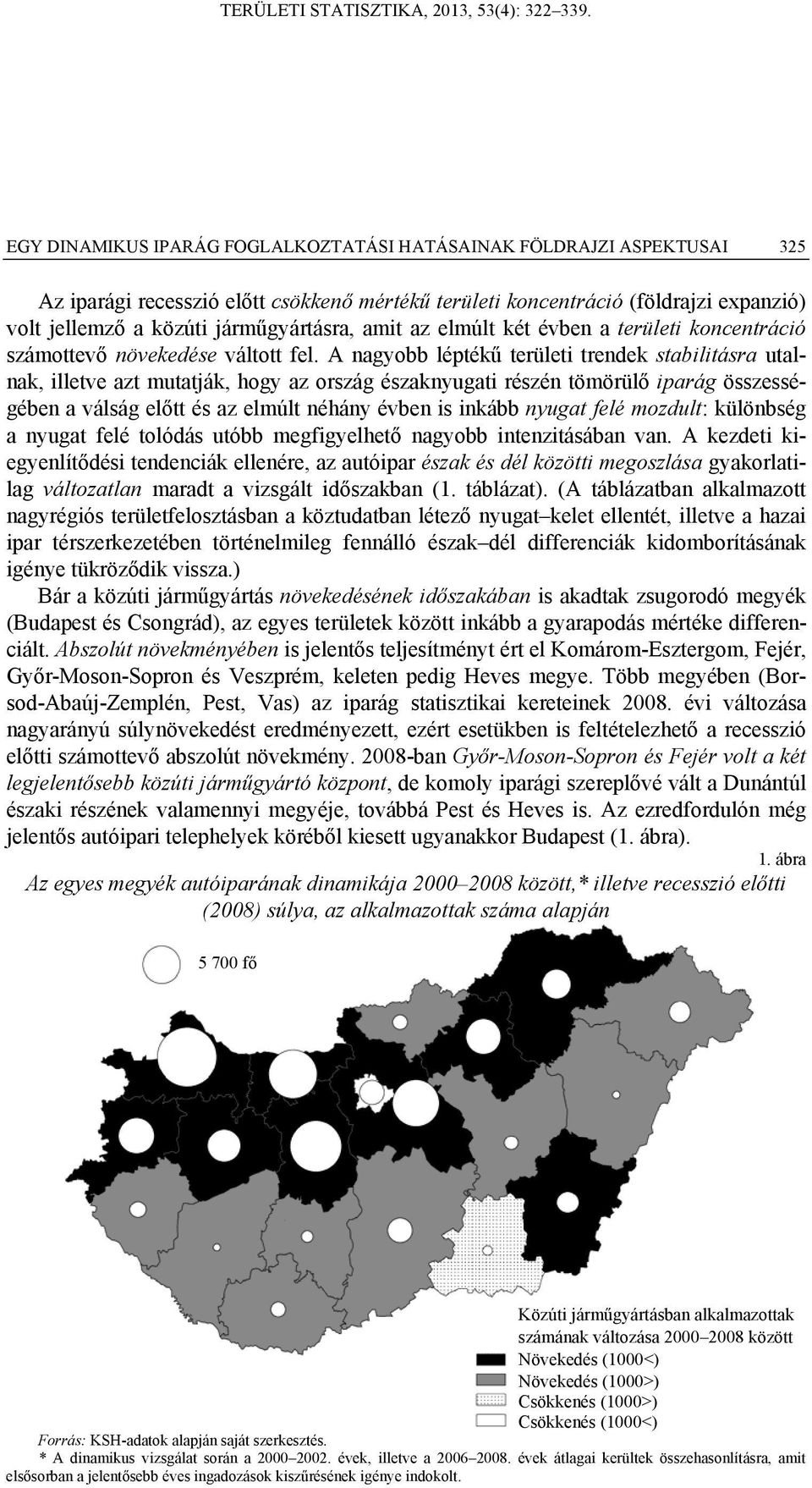 A nagyobb léptékű területi trendek stabilitásra utalnak, illetve azt mutatják, hogy az ország északnyugati részén tömörülő iparág összességében a válság előtt és az elmúlt néhány évben is inkább