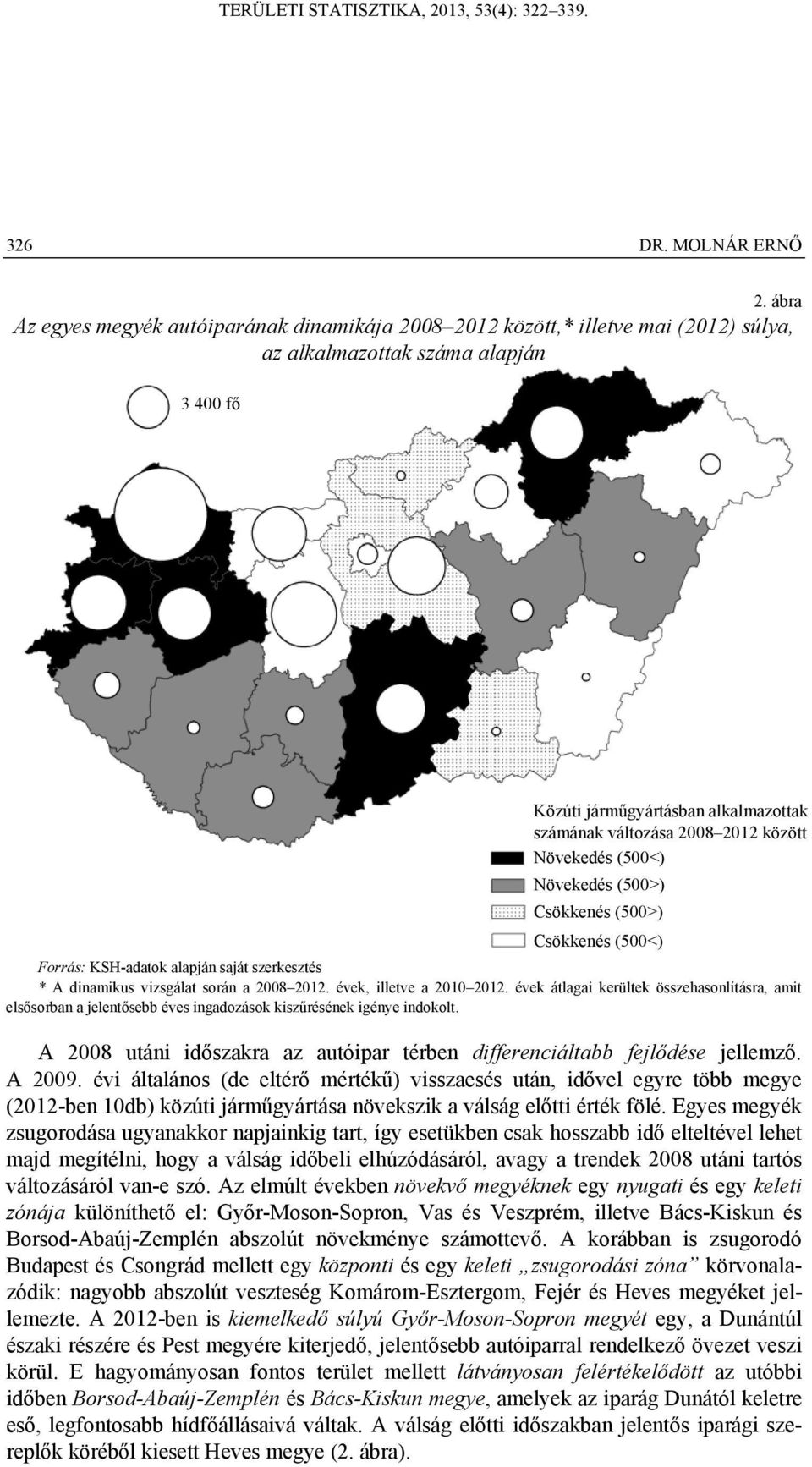 között Növekedés (500<) Növekedés (500>) Csökkenés (500>) Csökkenés (500<) Forrás: KSH-adatok alapján saját szerkesztés * A dinamikus vizsgálat során a 2008 2012. évek, illetve a 2010 2012.