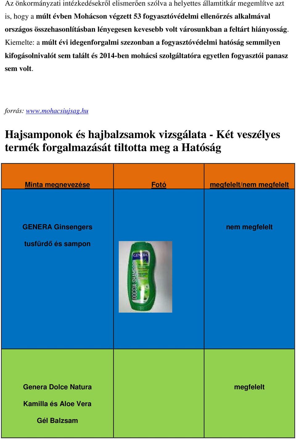 Kiemelte: a múlt évi idegenforgalmi szezonban a fogyasztóvédelmi hatóság semmilyen kifogásolnivalót sem talált és 2014-ben mohácsi szolgáltatóra egyetlen fogyasztói panasz