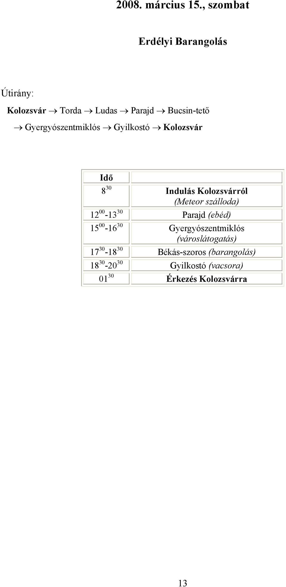 Gyergyószentmiklós Gyilkostó Kolozsvár Idő 8 30 Indulás Kolozsvárról (Meteor szálloda)