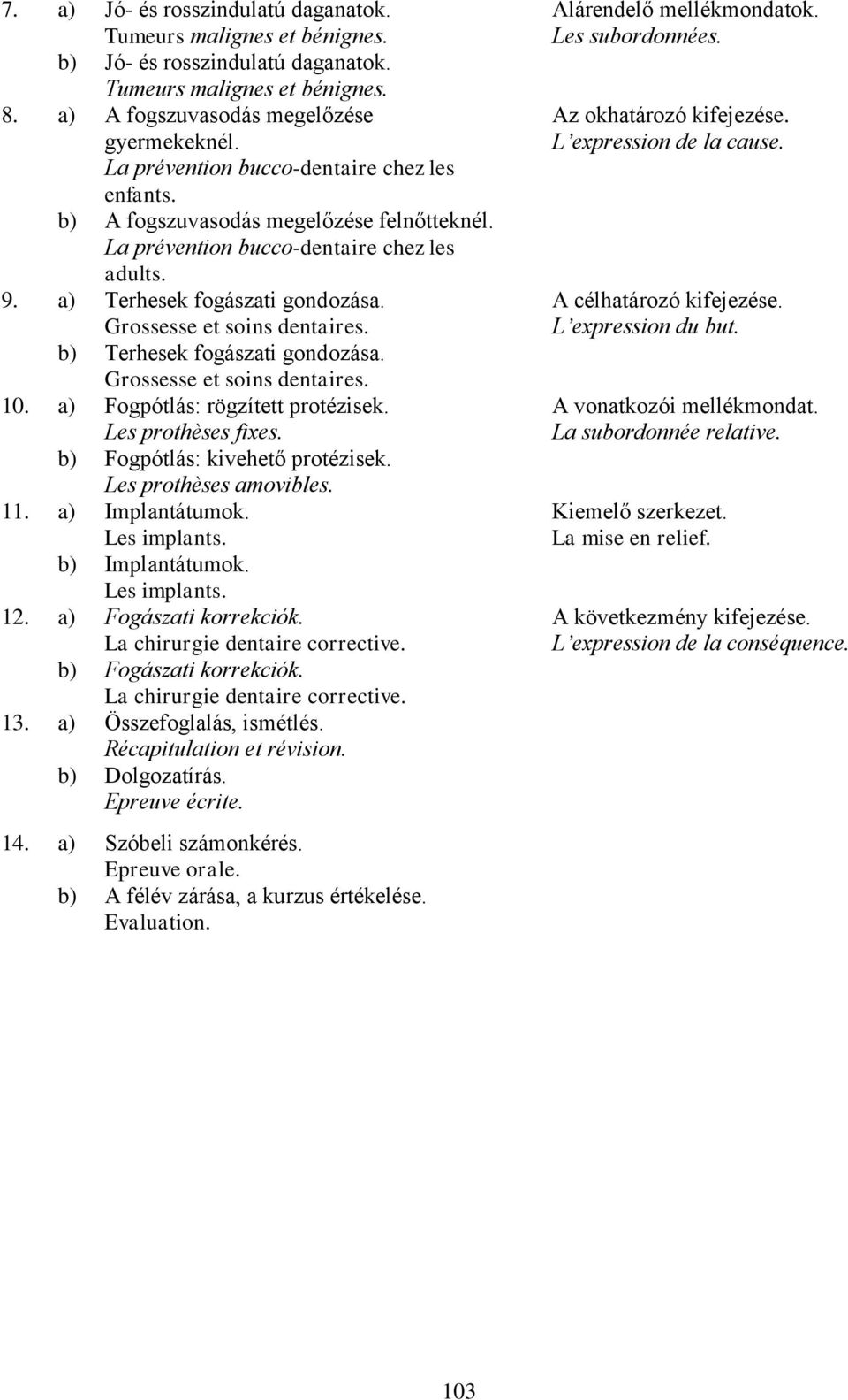 Grossesse et soins dentaires. b) Terhesek fogászati gondozása. Grossesse et soins dentaires. 10. a) Fogpótlás: rögzített protézisek. Les prothèses fixes. b) Fogpótlás: kivehető protézisek.