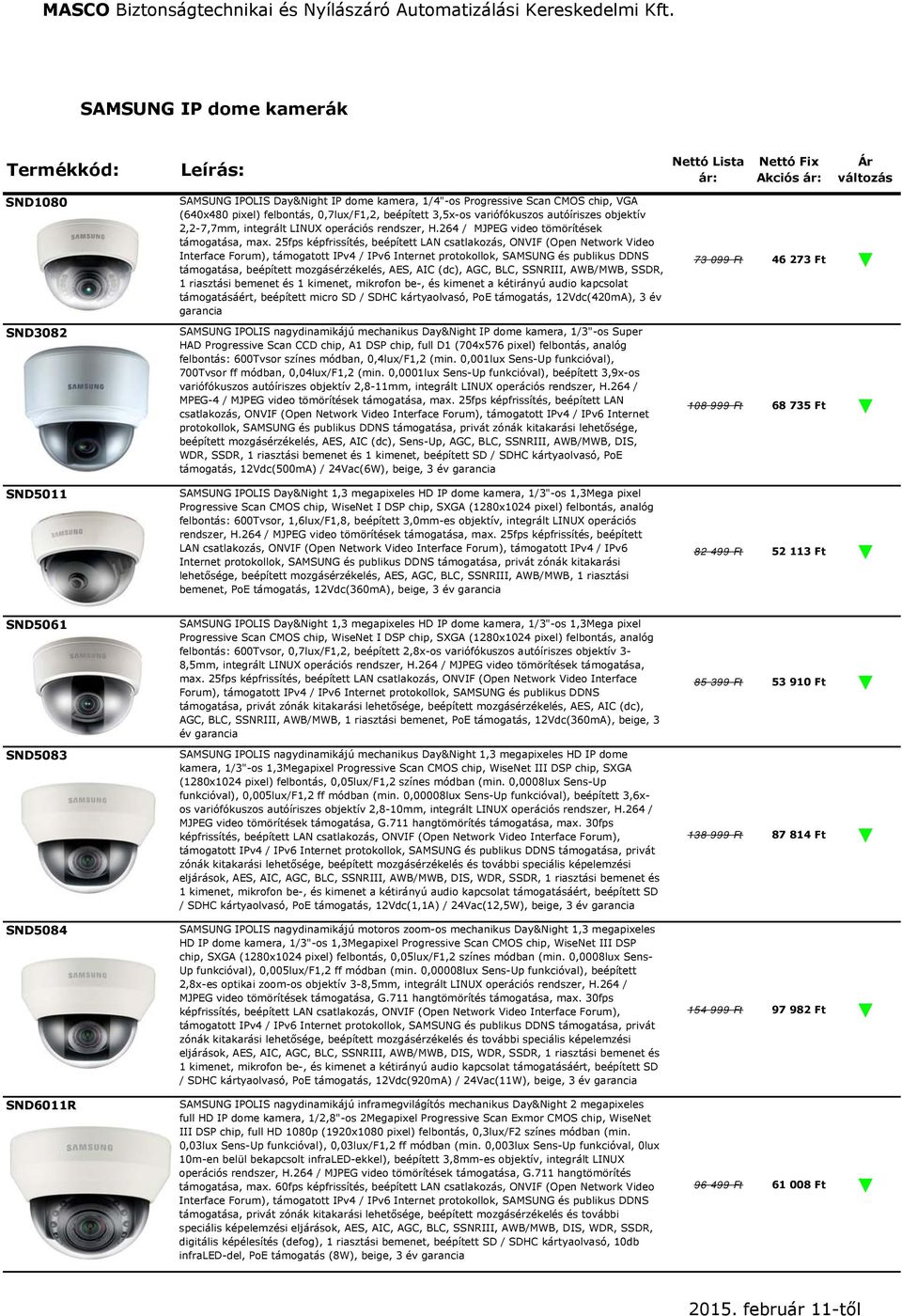 25fps képfrissítés, beépített LAN csatlakozás, ONVIF (Open Network Video Interface Forum), támogatott IPv4 / IPv6 Internet protokollok, SAMSUNG és publikus DDNS támogatása, beépített mozgásérzékelés,