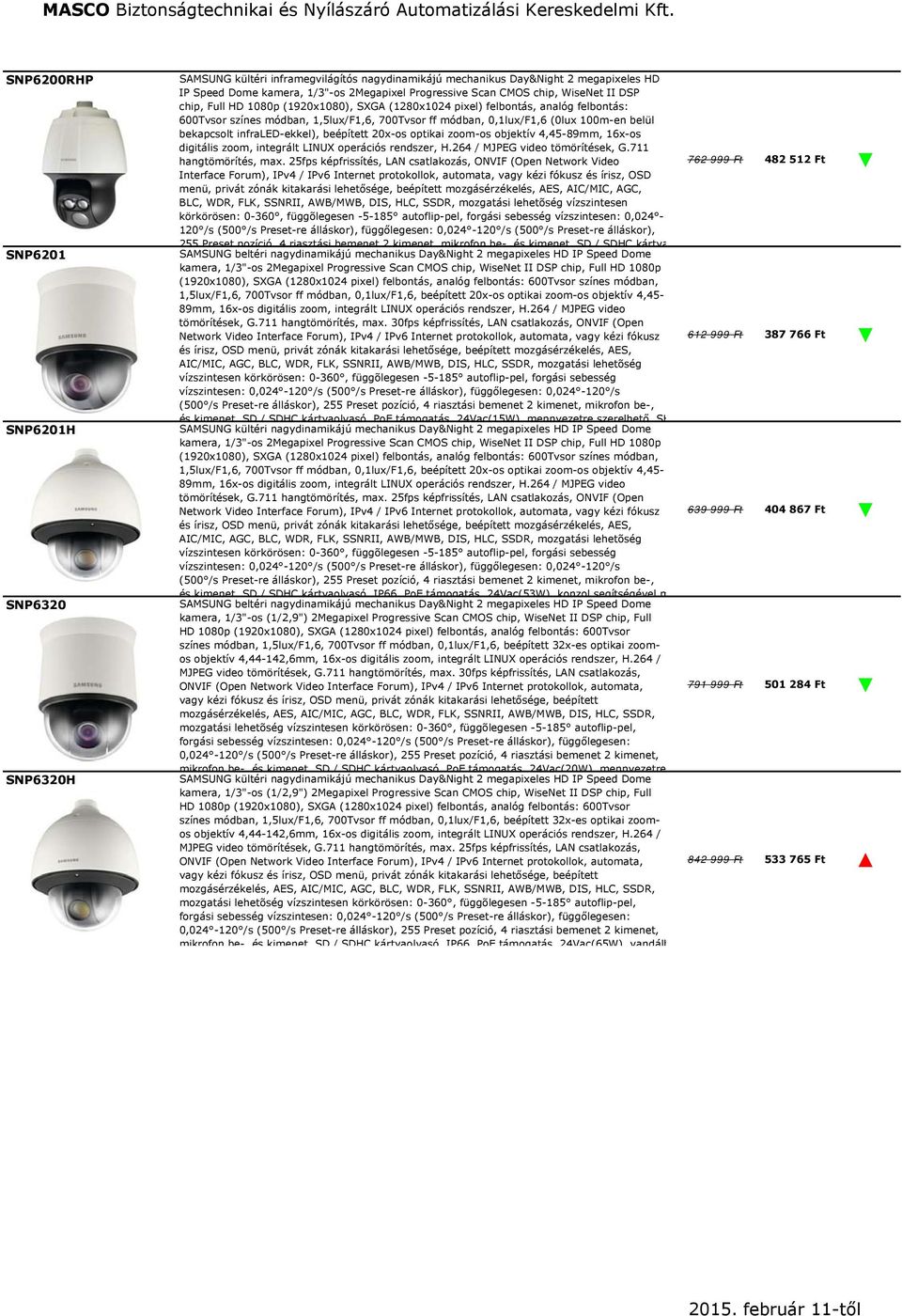 bekapcsolt infraled-ekkel), beépített 20x-os optikai zoom-os objektív 4,45-89mm, 16x-os digitális zoom, integrált LINUX operációs rendszer, H.264 / MJPEG video tömörítések, G.711 hangtömörítés, max.