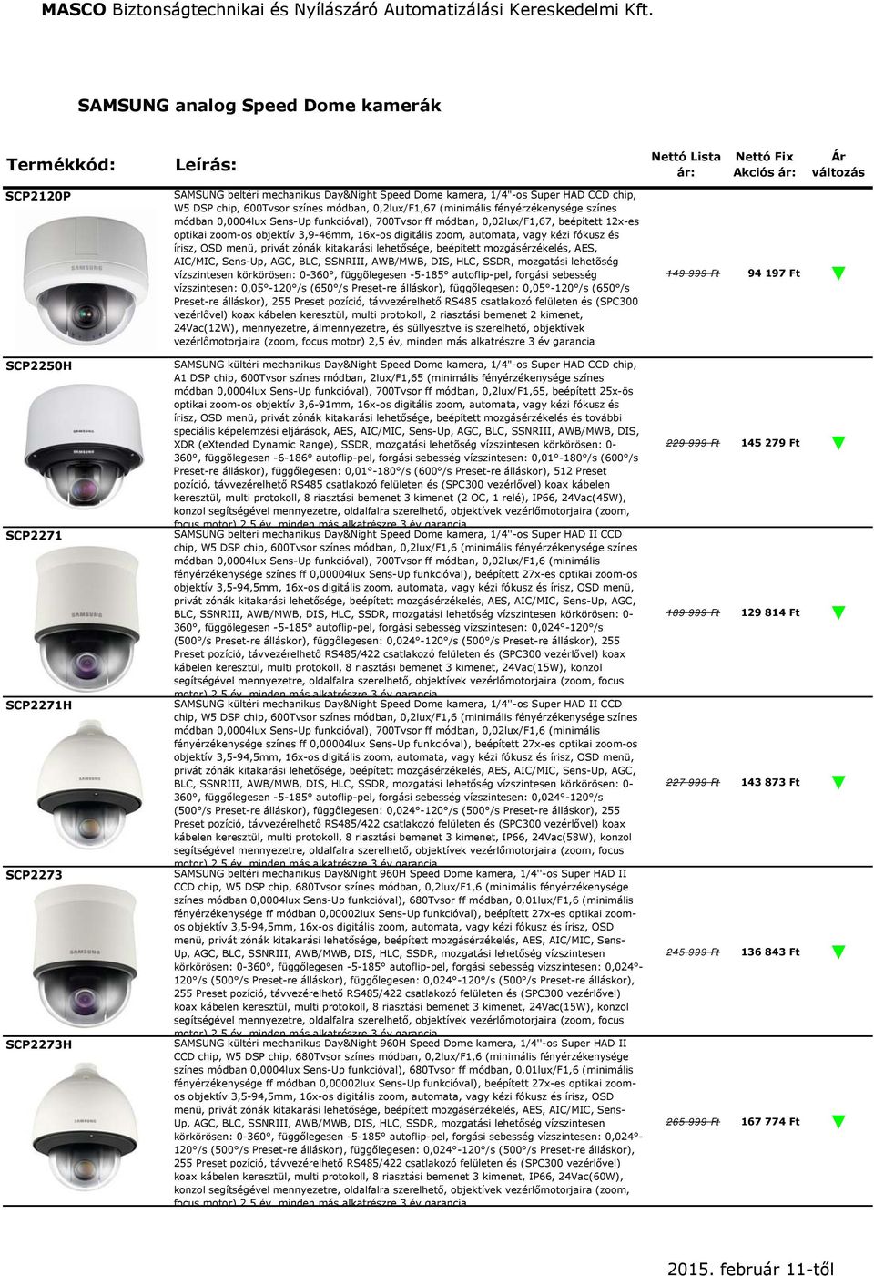 beépített 12x-es optikai zoom-os objektív 3,9-46mm, 16x-os digitális zoom, automata, vagy kézi fókusz és írisz, OSD menü, privát zónák kitakarási lehetősége, beépített mozgásérzékelés, AES, AIC/MIC,