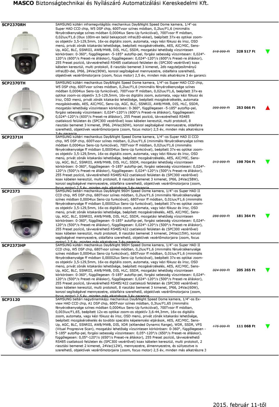 objektív 3,5-129,5mm, 16x-os digitális zoom, automata, vagy kézi fókusz és írisz, OSD menü, privát zónák kitakarási lehetősége, beépített mozgásérzékelés, AES, AIC/MIC, Sens- Up, AGC, BLC, SSNRIII,