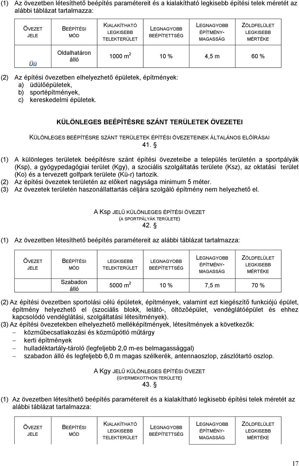 KÜLÖNLEGES BEÉPÍTÉSRE SZÁNT TERÜLETEK EI KÜLÖNLEGES BEÉPÍTÉSRE SZÁNT TERÜLETEK ÉPÍTÉSI EINEK ÁLTALÁNOS ELŐÍRÁSAI 41.