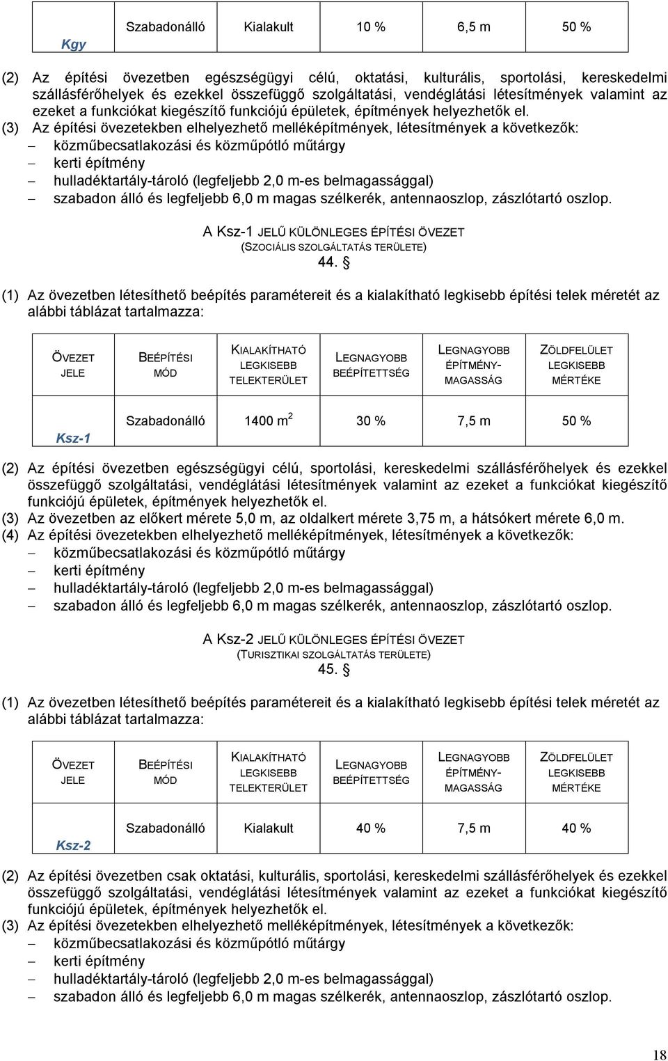 (3) Az építési övezetekben elhelyezhető melléképítmények, létesítmények a következők: közműbecsatlakozási és közműpótló műtárgy kerti építmény hulladéktartály-tároló (legfeljebb 2,0 m-es