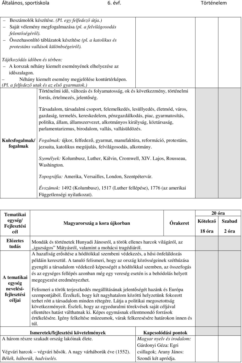 (Pl. a felfedező utak és az első gyarmatok.) Történelmi idő, változás és folyamatosság, ok és következmény, történelmi forrás, értelmezés, jelentőség.