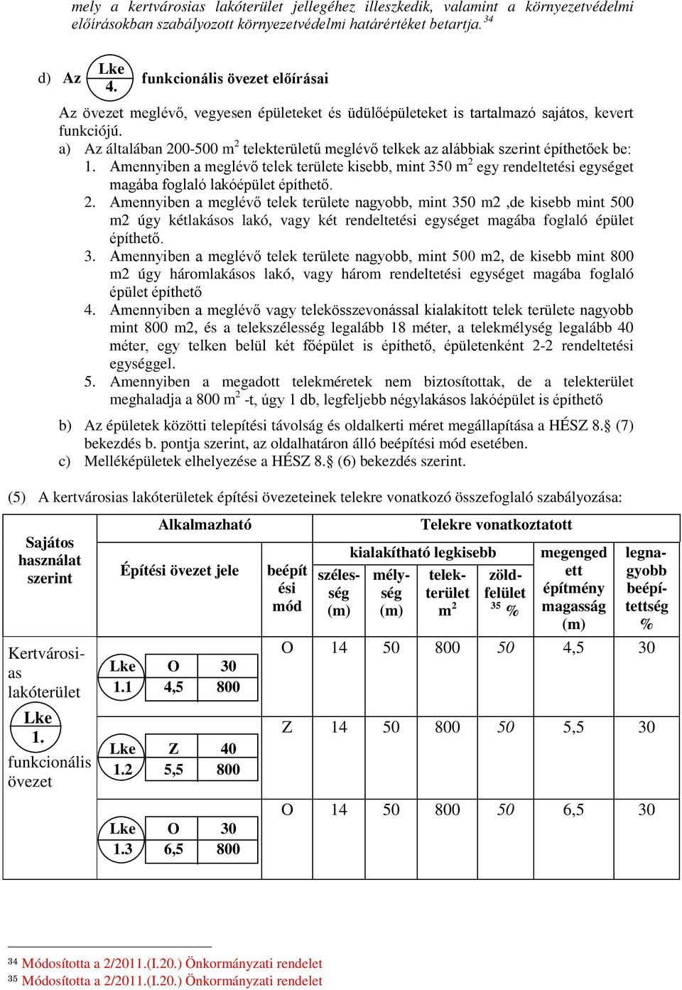 a) Az általában 200-500 m 2 telekterületű meglévő telkek az alábbiak szerint építhetőek be: 1.