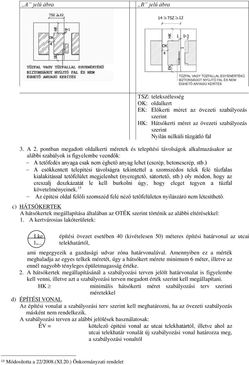 ) A csökkentett telepítési távolságra tekintettel a szomszédos telek felé tűzfalas kialakítással tetőfelület megjelenhet (nyeregtető, sátortető, stb.