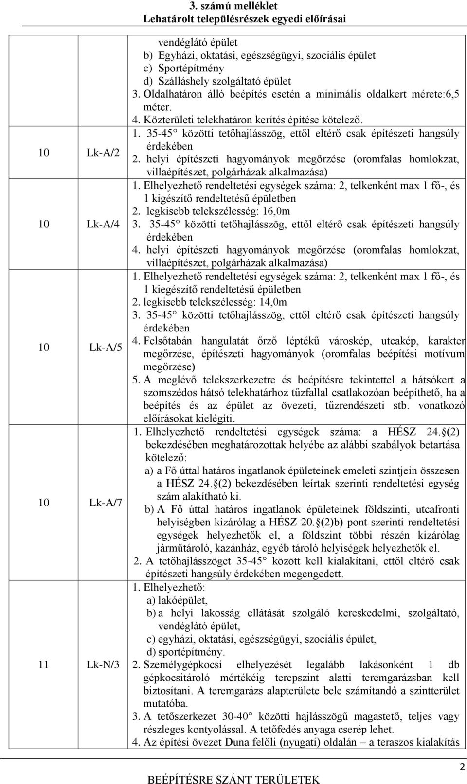 35-45 közötti tetőhajlásszög, ettől eltérő csak építészeti hangsúly érdekében 2. helyi építészeti hagyományok megőrzése (oromfalas homlokzat, villaépítészet, polgárházak alkalmazása) 1.