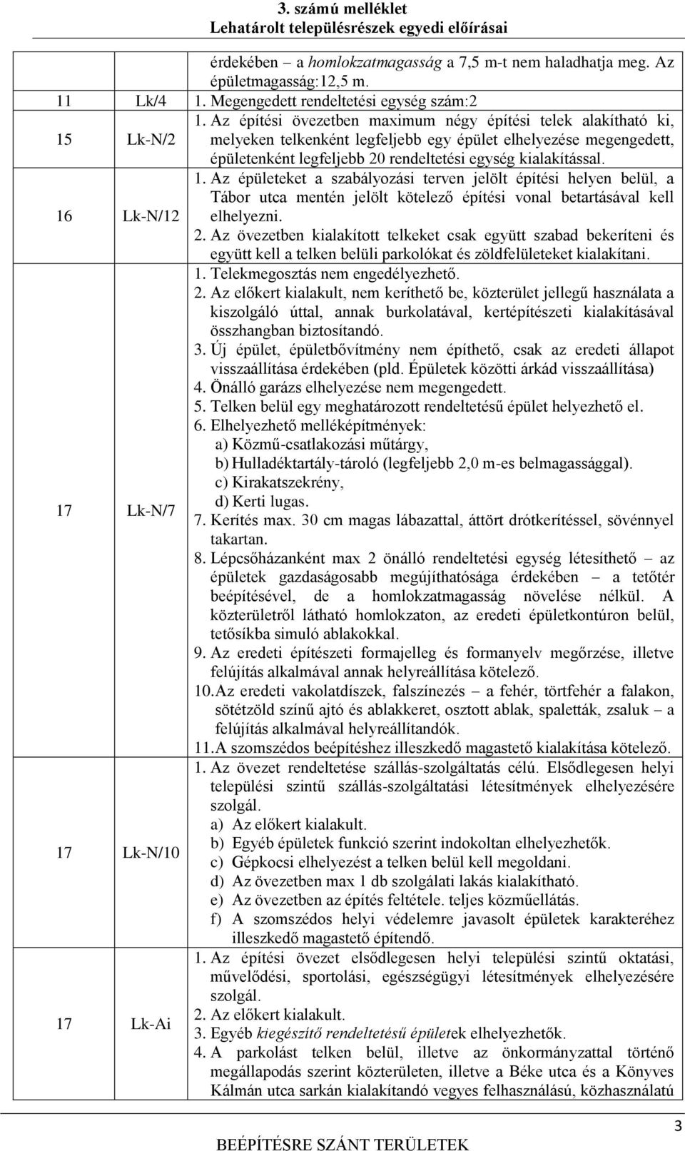 Az épületeket a szabályozási terven jelölt helyen belül, a Tábor utca mentén jelölt kötelező vonal betartásával kell elhelyezni. 2.