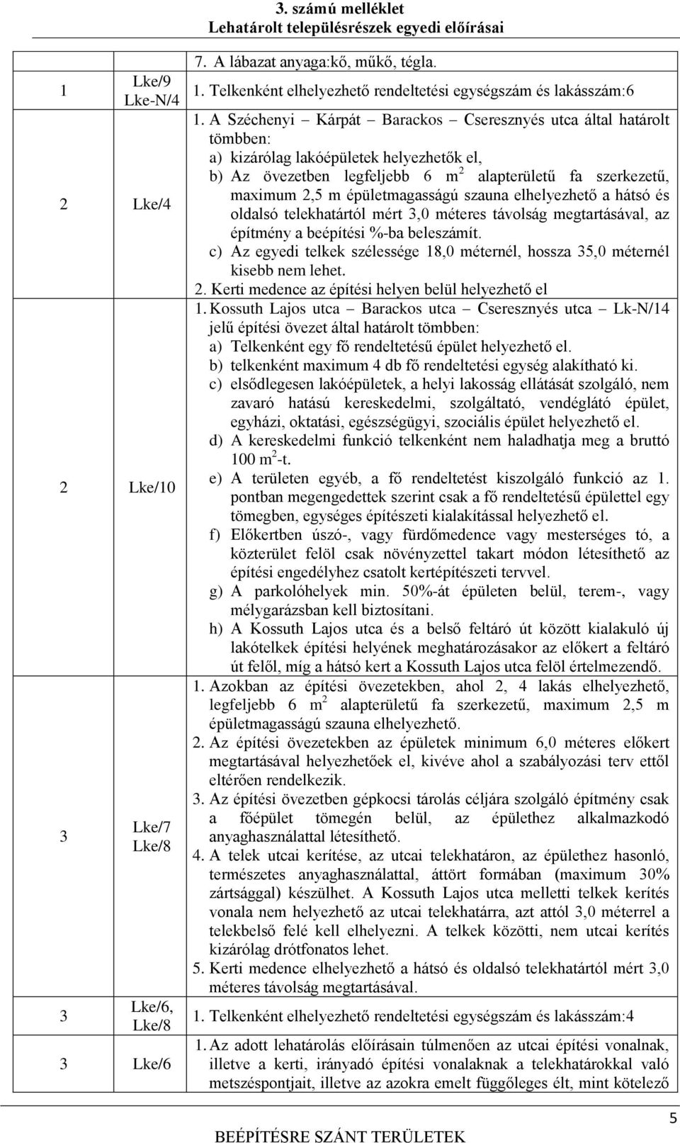 szauna elhelyezhető a hátsó és oldalsó telekhatártól mért 3,0 méteres távolság megtartásával, az építmény a be %-ba beleszámít.