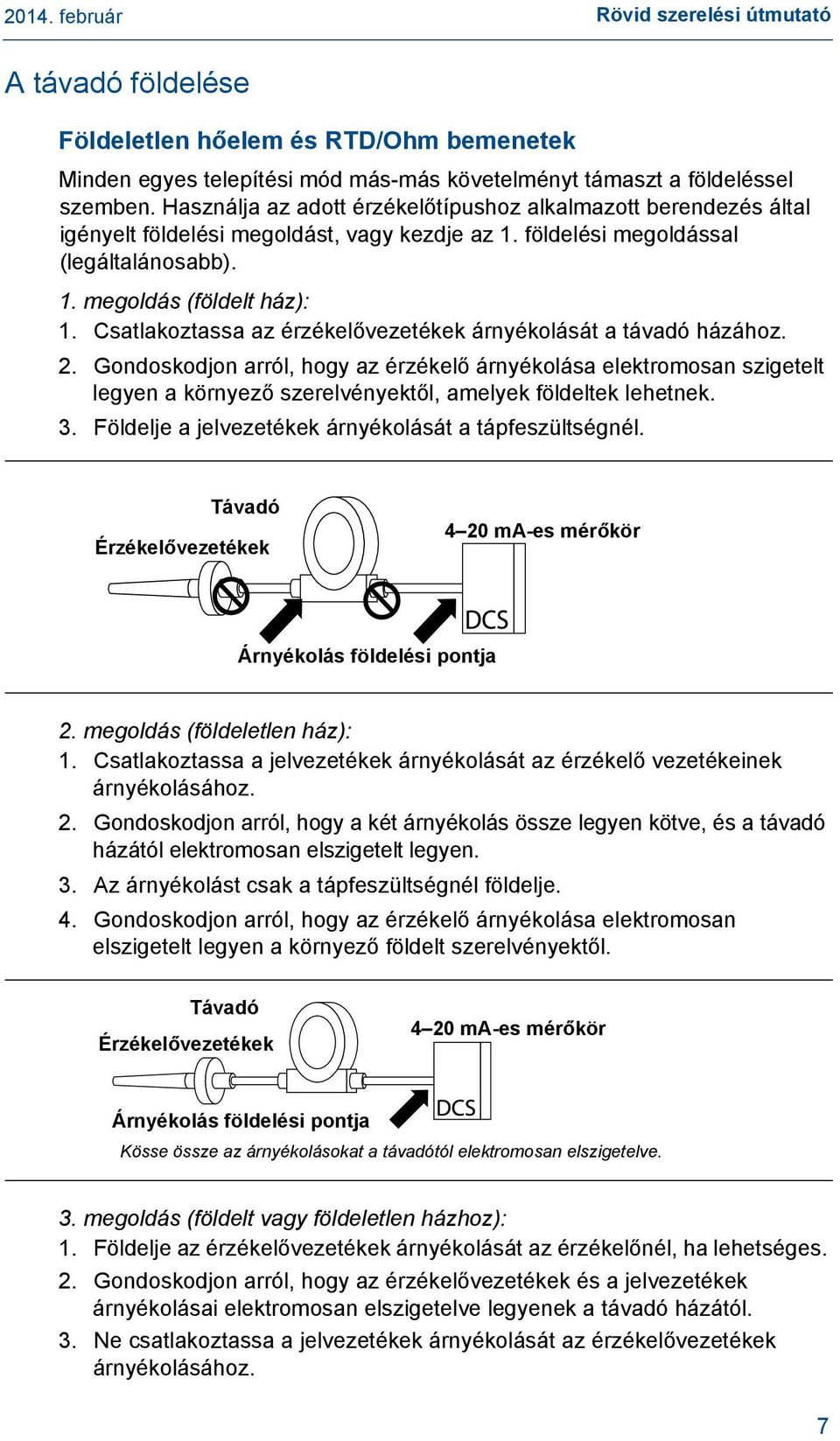 Csatlakoztassa az érzékelővezetékek árnyékolását a távadó házához. 2.