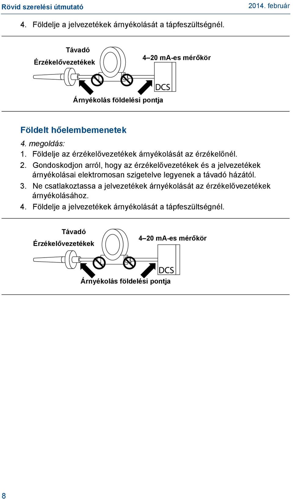 Földelje az érzékelővezetékek árnyékolását az érzékelőnél. 2.