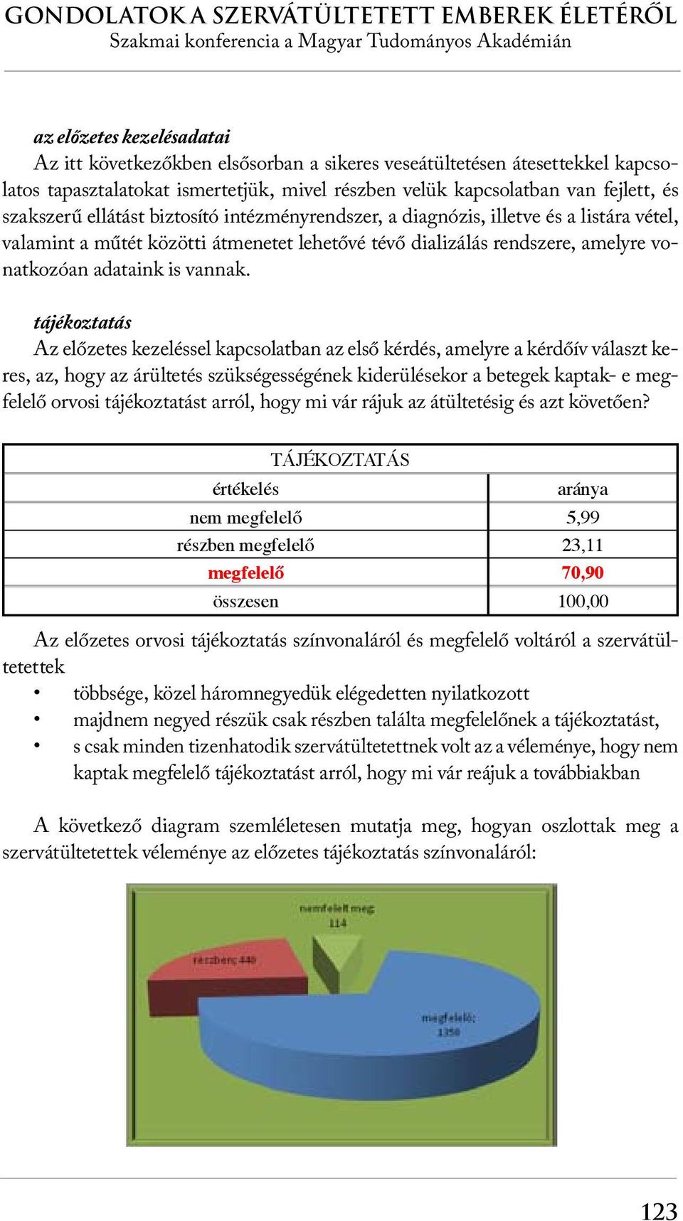 tájékoztatás Az előzetes kezeléssel kapcsolatban az első kérdés, amelyre a kérdőív választ keres, az, hogy az árültetés szükségességének kiderülésekor a betegek kaptak- e megfelelő orvosi